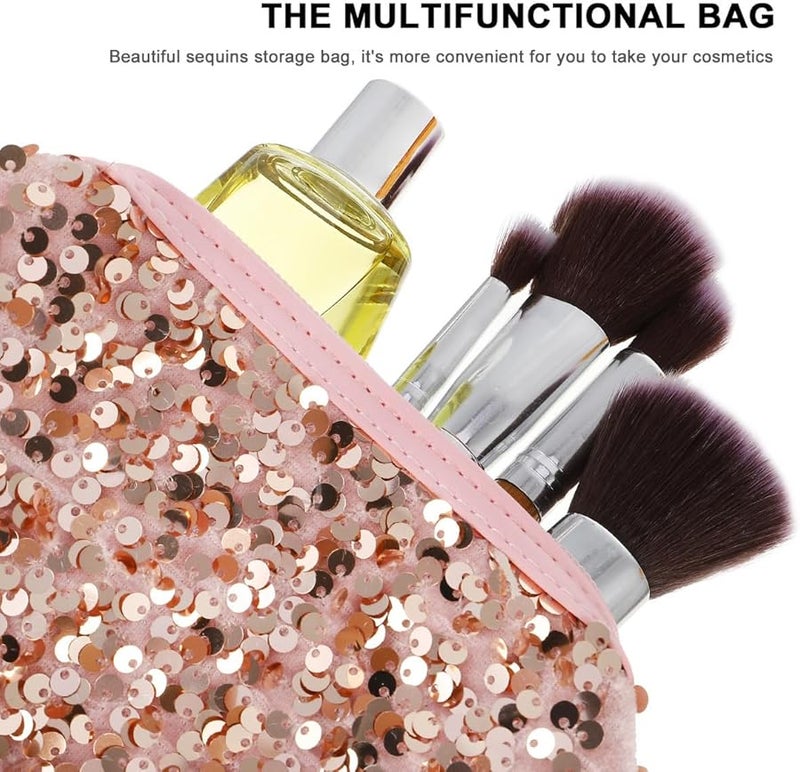 Large Capacity Pink Sequin Makeup Organizer Pouch Travel Toiletry Bag For Women - Image 3